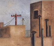 Frida Kahlo After Fride left the Red Cross Hospital,she painted a cityscape of a small,stark rooftop view.On one of the buildings she painted a red cross china oil painting reproduction